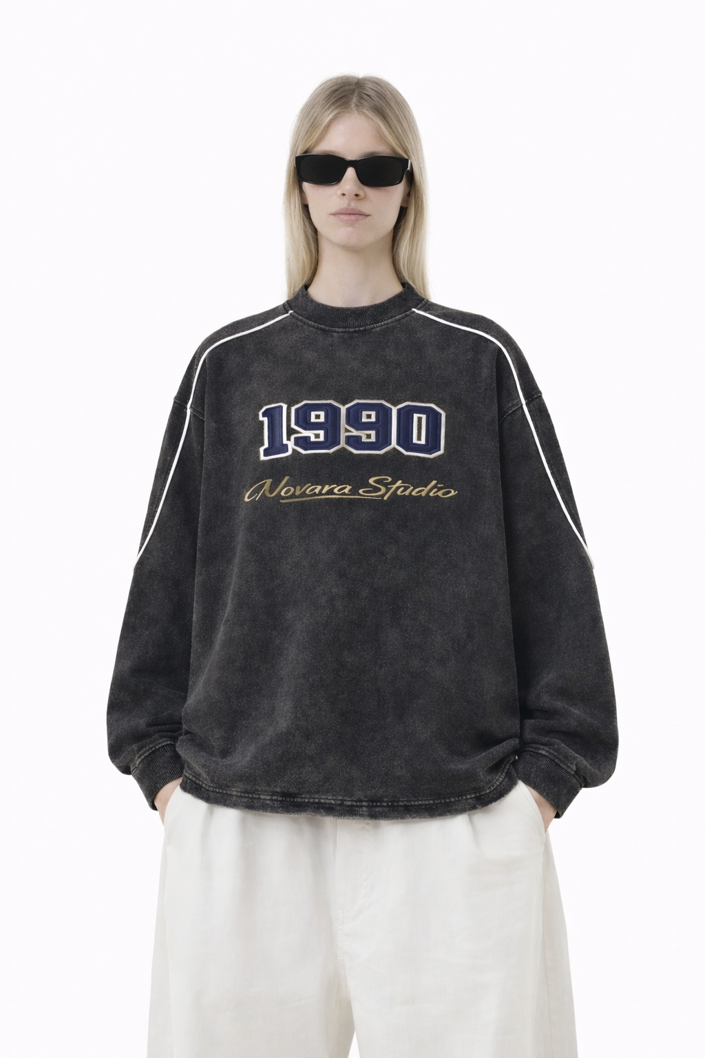 Mineral Wash Piping Raw Hem Sweatshirt Novara Studio   Novara Studio