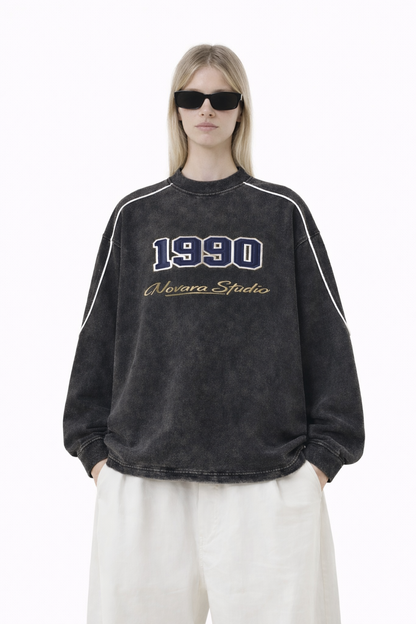 Mineral Wash Piping Raw Hem Sweatshirt Novara Studio   Novara Studio