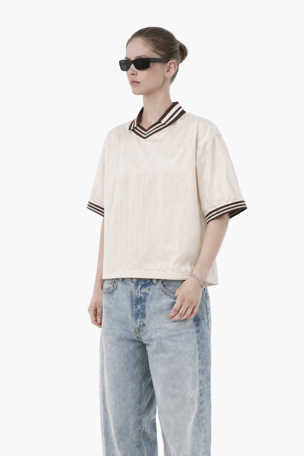 Contrast Stripes Polo Collar T-Shirt Novara Shop   Novara Studio