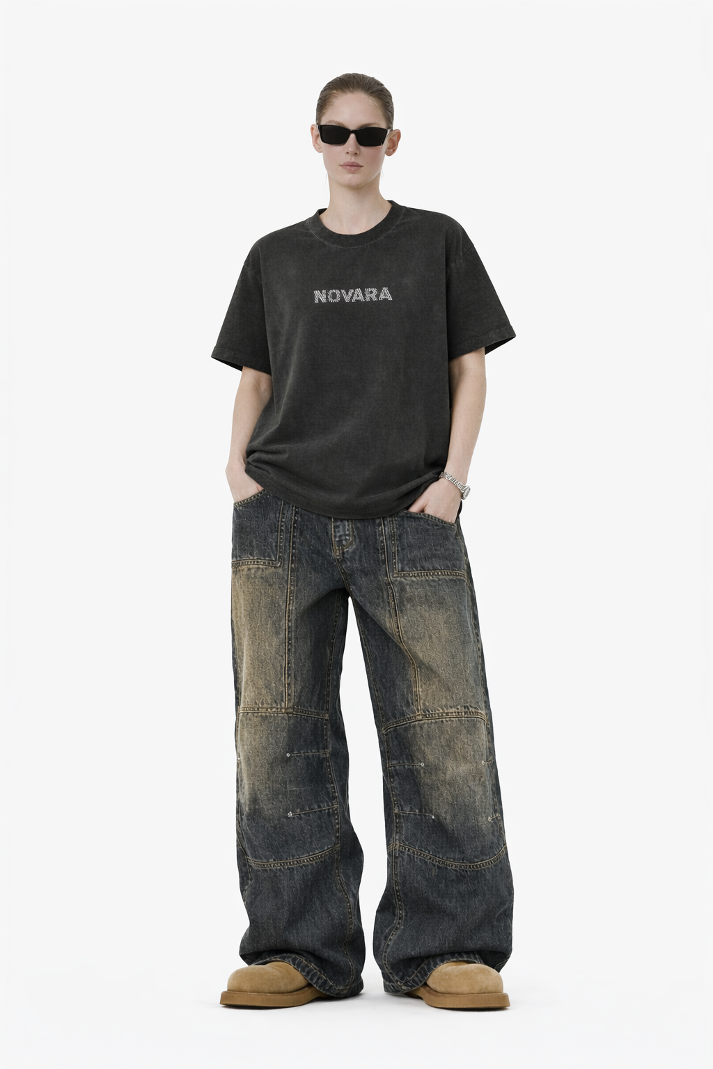 Heavyweight Vintage Washed Frayed T-Shirt Novara Studio   Novara Studio