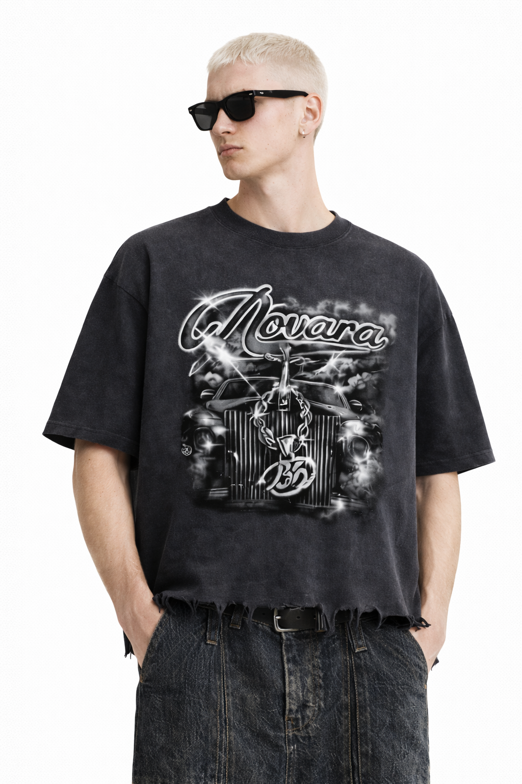 Wash Boxy Distressed Hem T-Shirt Novara Shop   Novara Studio