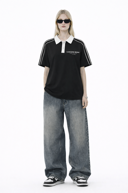 Contrast Collar Short-Sleeve Polo Shirt Novara Shop   Novara Studio