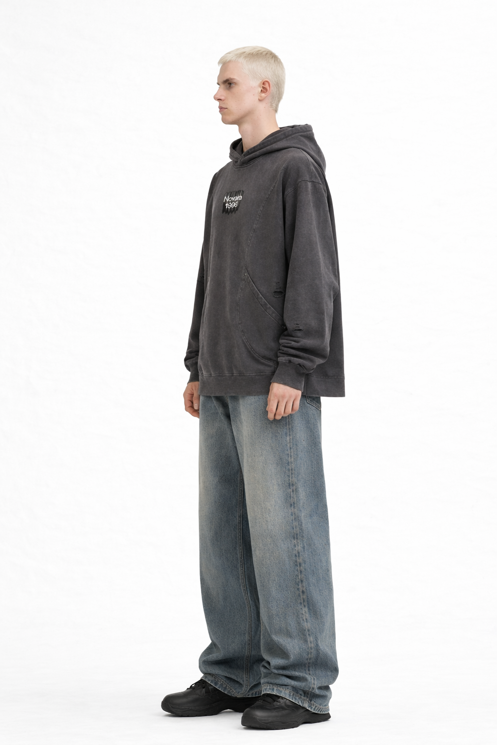 Snow Washed Distressed Panel Pocket Hoodie Novara Shop   Novara Studio