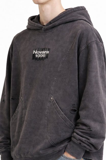 Snow Washed Distressed Panel Pocket Hoodie Novara Shop   Novara Studio