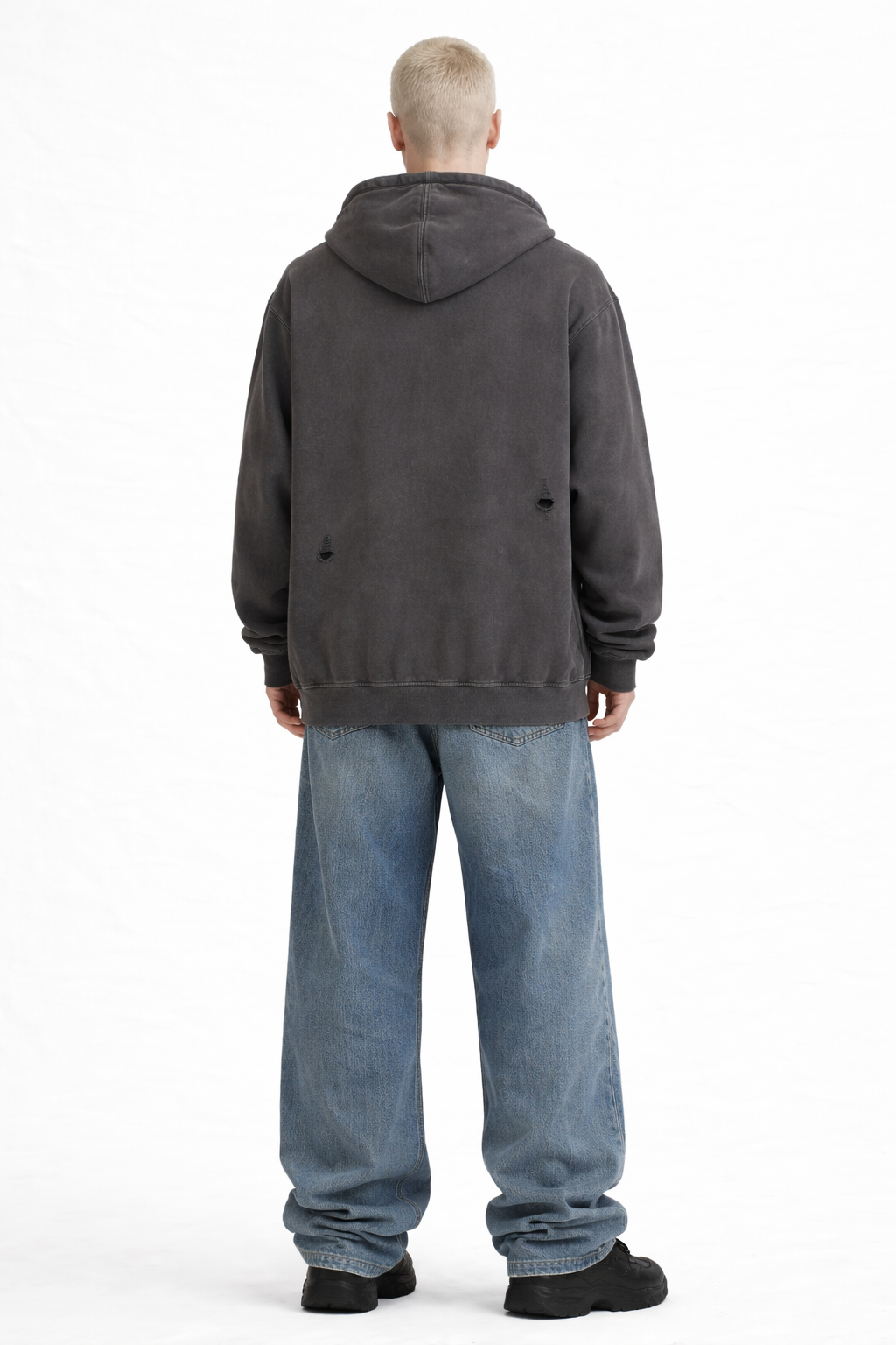 Snow Washed Distressed Panel Pocket Hoodie Novara Shop   Novara Studio