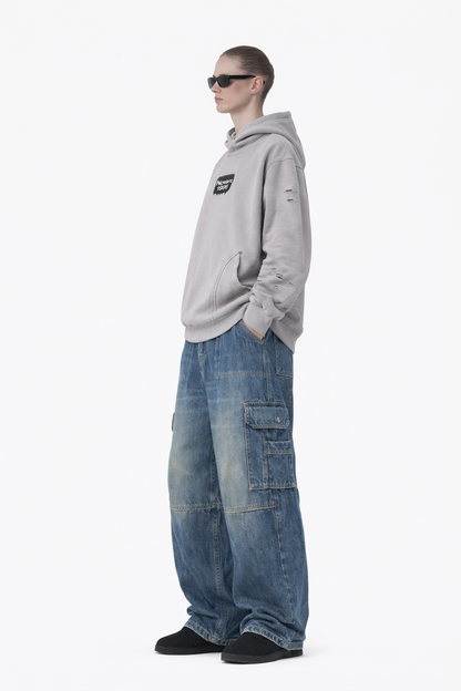 Snow Washed Distressed Panel Pocket Hoodie Novara Shop   Novara Studio