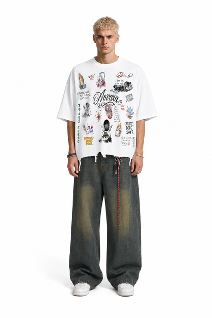Snow Wash Raw-Hem Boxy T-shirt ODMPOD   Novara Studio