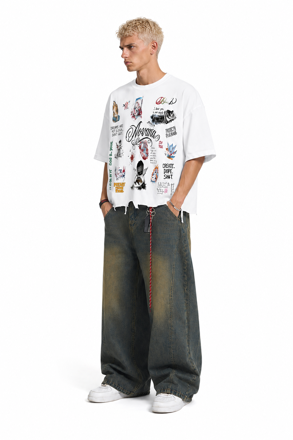 Snow Wash Raw-Hem Boxy T-shirt ODMPOD   Novara Studio