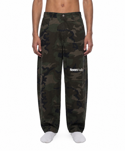 Men’s Camo Barrel Leg Cargo Pants ODMPOD   Novara Studio