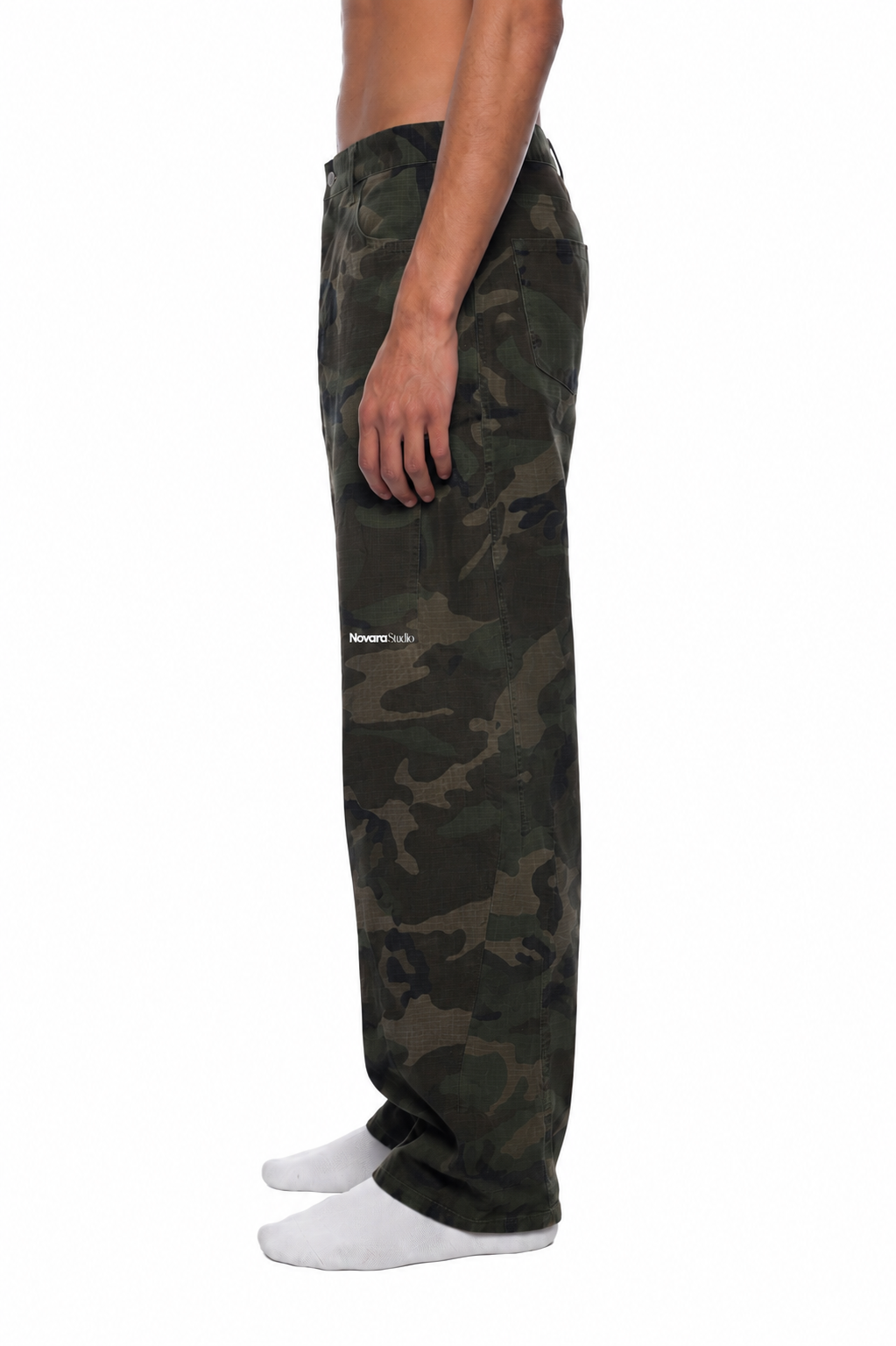 Men’s Camo Barrel Leg Cargo Pants ODMPOD   Novara Studio