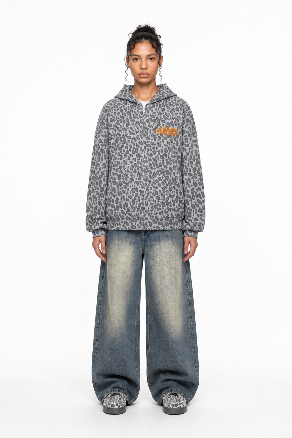 Unisex Leopard Print Waffle Full Zip Hoodie ODMPOD   Novara Studio