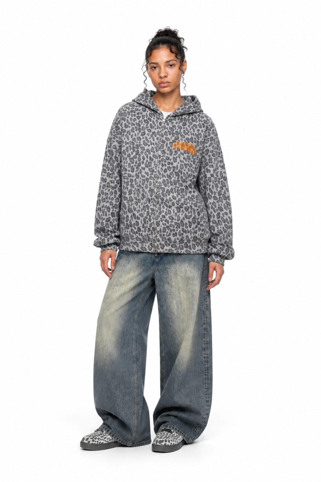Unisex Leopard Print Waffle Full Zip Hoodie ODMPOD   Novara Studio