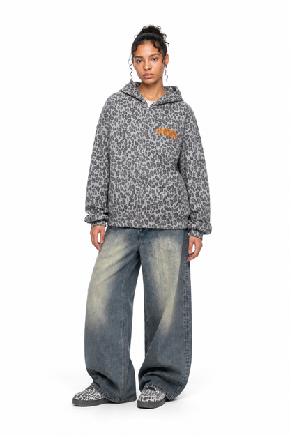 Unisex Leopard Print Waffle Full Zip Hoodie ODMPOD   Novara Studio