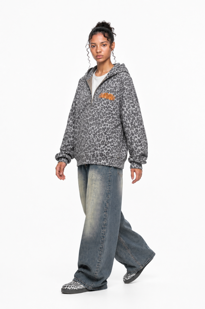 Unisex Leopard Print Waffle Full Zip Hoodie ODMPOD   Novara Studio