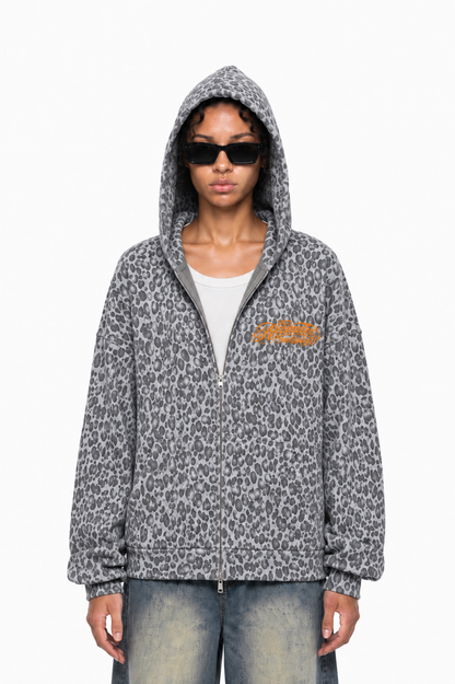 Unisex Leopard Print Waffle Full Zip Hoodie ODMPOD   Novara Studio