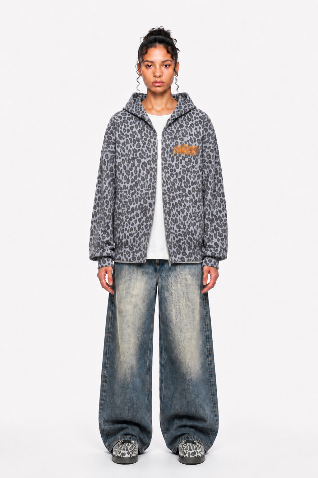 Unisex Leopard Print Waffle Full Zip Hoodie ODMPOD   Novara Studio