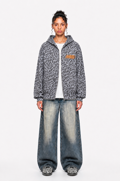 Unisex Leopard Print Waffle Full Zip Hoodie ODMPOD   Novara Studio